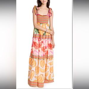 NWT Farm Rio Fruit Scarves Tiered Maxi Dress